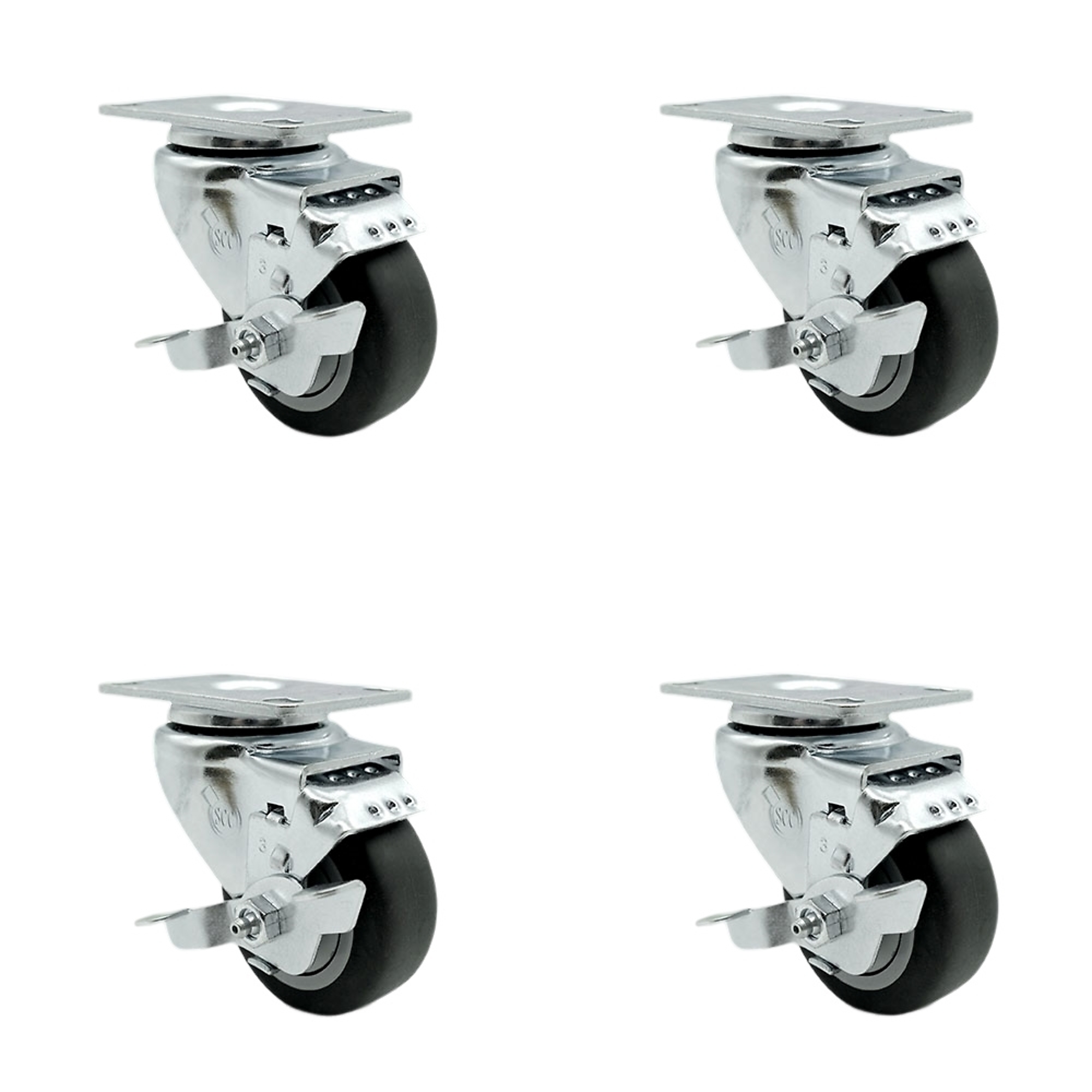 Service Caster, 3in. x 1 1/4in. Plate Casters, Wheel Diameter 3 in, Caster Type Swivel, Package (qty.) 4, Model# SCC-20S314-TPRB-TLB-TP3-4
